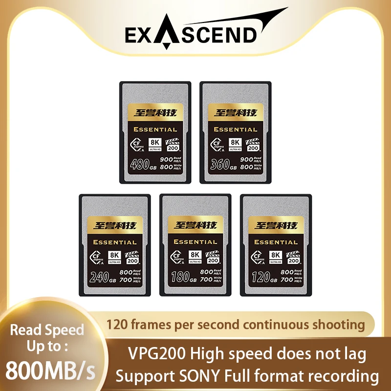 

EXASCEND CFexpress Type A Card VPG200 120GB 180GB 240GB 360GB 480GB Up to 900Mb/s CF Card 8k CFE-A Memory Card for Song Camera