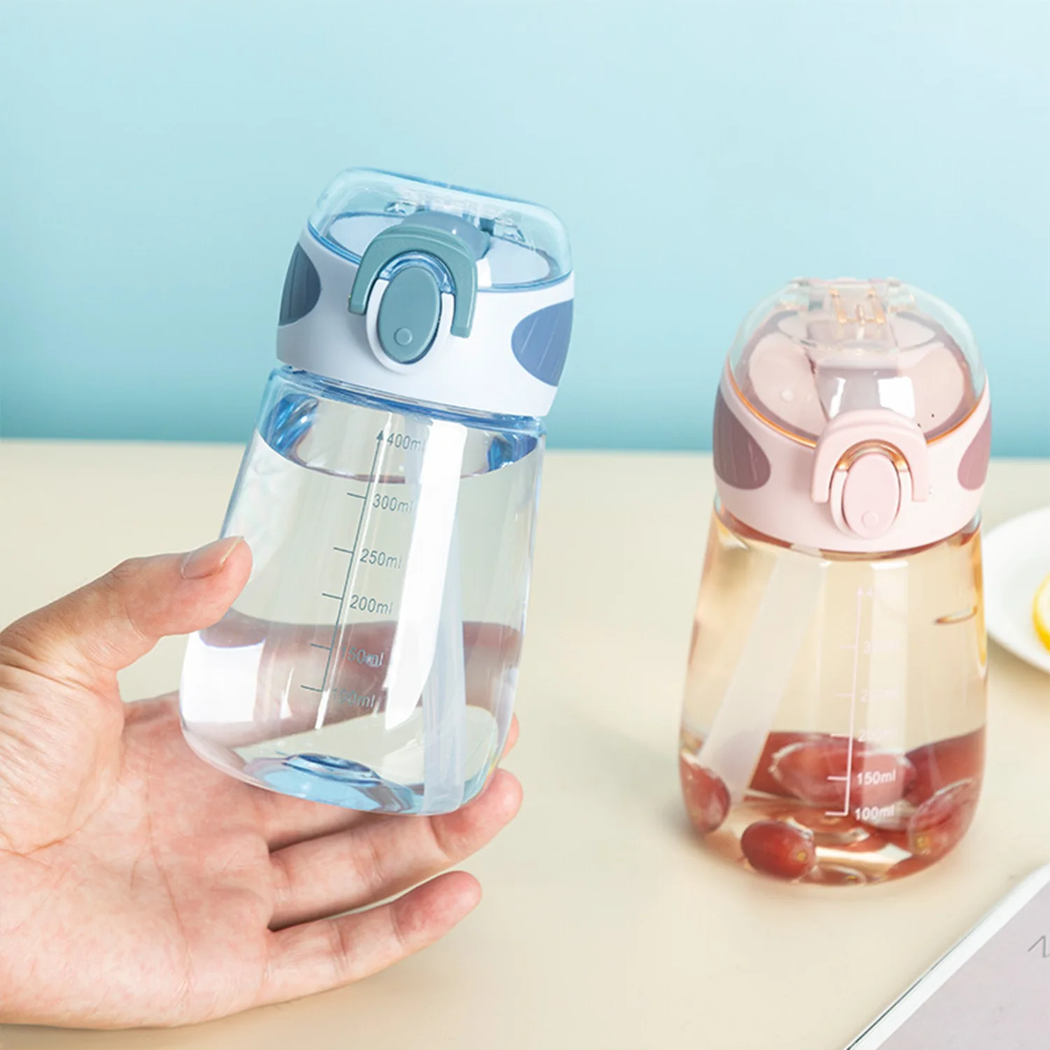 1pc 400ml children's transparent outdoor sports water cup, straw, camping kettle, baby bottle, large capacity, drop resistance