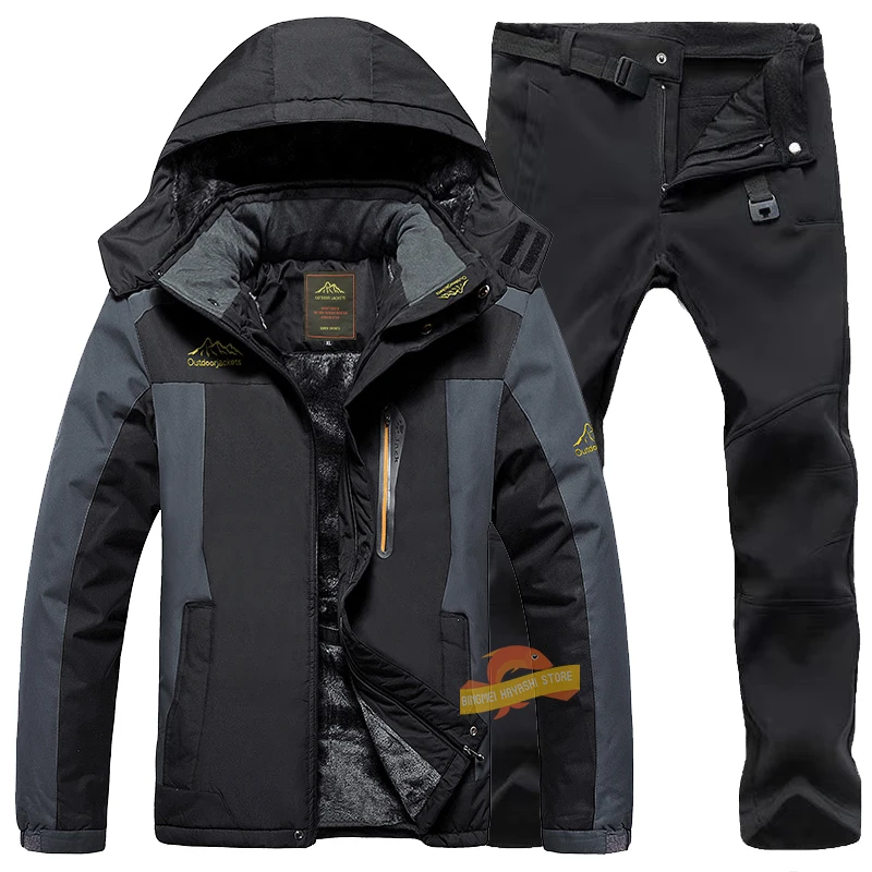 

Winter Fleece Thicken Warm Men's Fishing Suits Outdoor Waterproof Windbreaker Man Hunting Jacket Tactical Pants Cycling Clothes