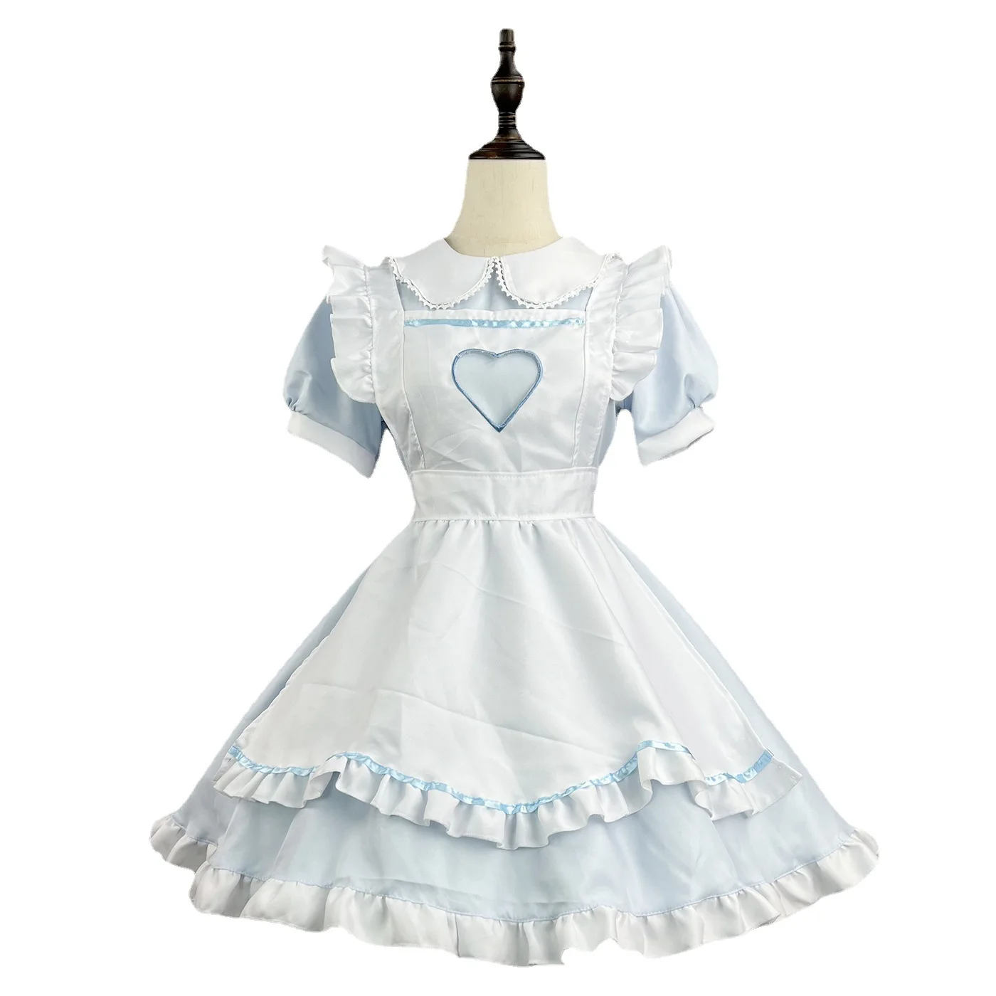 Sky Blue Hollow Love Heart Maid Suit Kawaii Lolita Dress Restaurant Waitress Uniform Halloween Anime Cosplay Classical CuteStyle