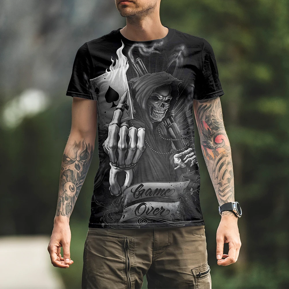 

Vintage Grim Reaper Skull T Shirt Unisex Punk Skeleton T-shirts Gothic Tops Streetwear Hip Hop Rock Men's Oversized T-shirt Male