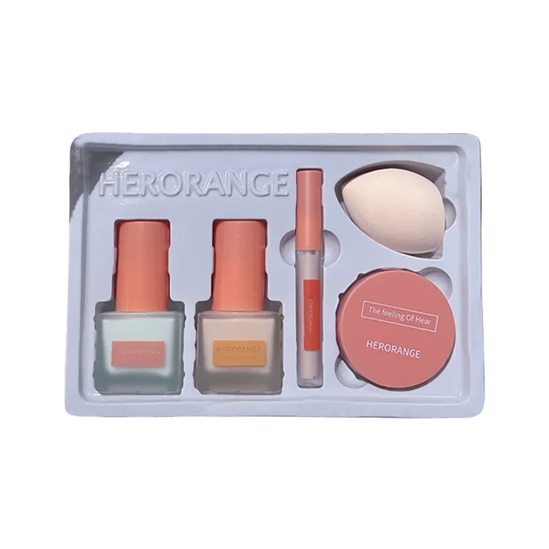 HERORANGE Face Makeup Set Novice Novice Makeups Base Primer Foundation Liquid Concealer Combo Set Brightens Skin Tone Cosmetics 4