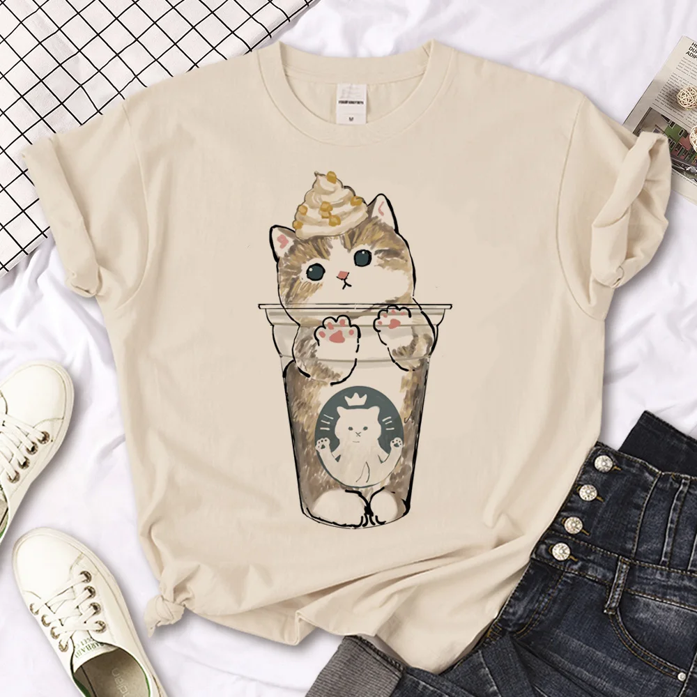

Женские футболки с котом Y2K, дизайнерская летняя футболка, уличная одежда для девушек, дизайнерская одежда для манги