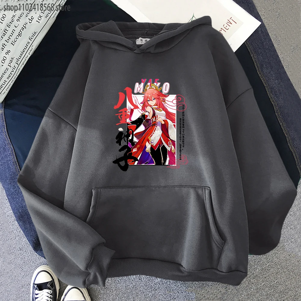 

Genshin Impact Hoodie Yae Miko Printed Swearshirt Game Cartoon Streetwear Women Harajuku Pullover Fleece Hooded Tracksuit Men