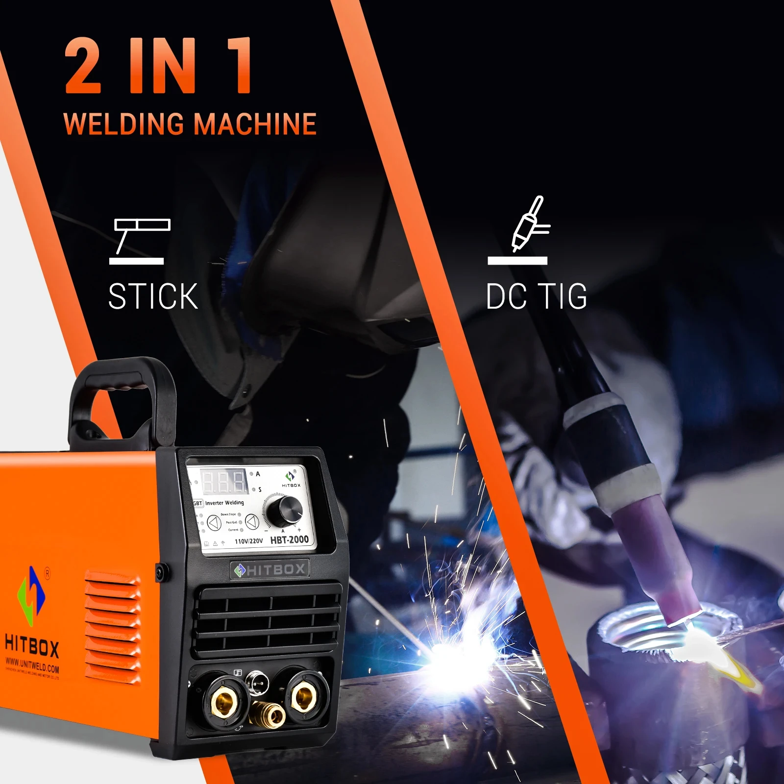 HITBOX  HBT2000 TIG/ARC Welding Machine 2 IN 1 Stick MMA 2T/4T Automatic Semi-automatic Welder 220V～240V 200A 2
