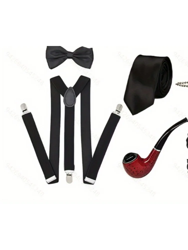 PESENAR 1920s Mens Gatsby Gangster Costume Old Man Costume Grandpa Accessories Set with Newsboy Hat Bow Tie Glasses