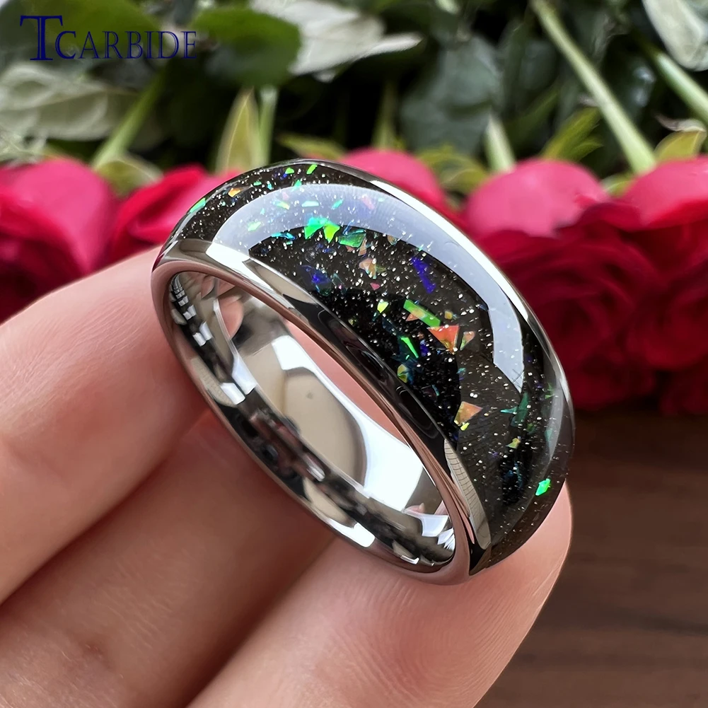 8mm Men Women Tungsten Carbide Ring With Galaxy Series Opal