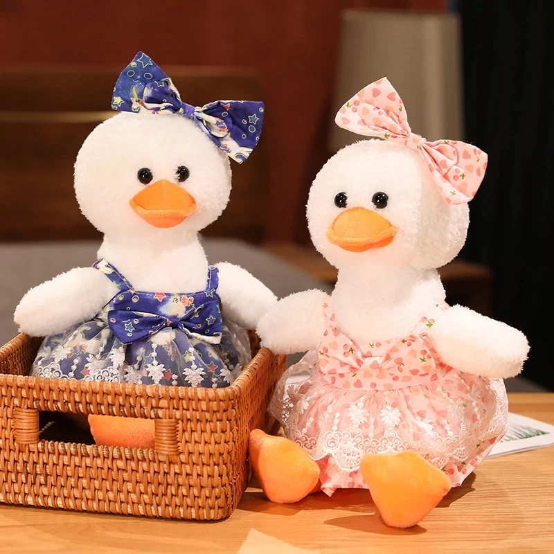 

35 см мультфильм кавайная утка с юбкой Косплей наряд плюшевые игрушки мягкие милые животные искусственные животные для детей девочек подарок на день рождения