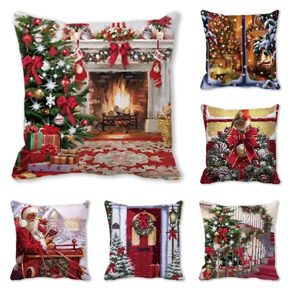 

Santa Claus Christmas PillowCase Fashion Square Peach skin velvet Sofa Pillow Cover Navidad Xmas Cushion Cover Christmas