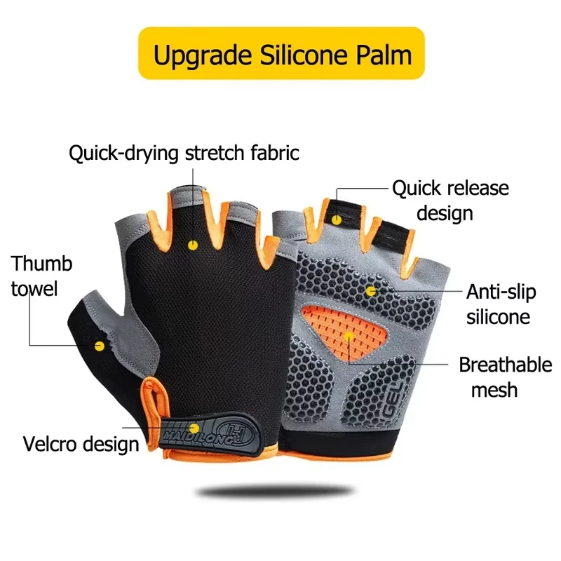 Anti Slip Shock Breathable Half Finger Gloves Breathable Cycling Gloves Fitness Gym Bodybuilding Crossfit Exercise Sports Gloves 3
