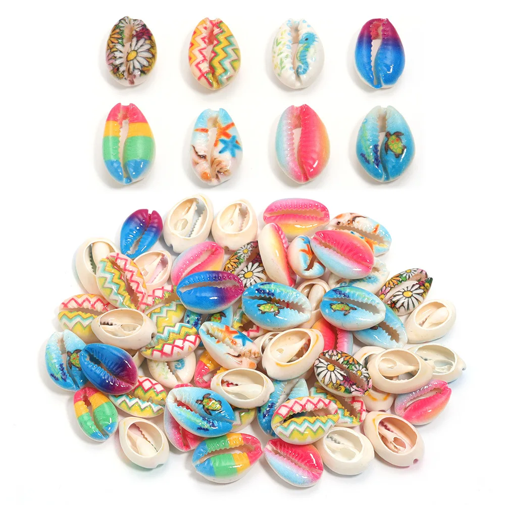 10-50pcs Mix Color Painted Natural Sea Shells Conch Beads For Sandy Beach Jewelry Making DIY Necklace Bracelet, natural shell ornaments