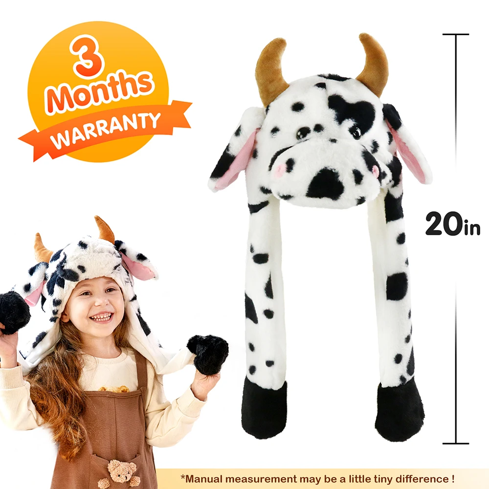 23cm Ear Moving Jumping Hats Stuffed Cow Funy Interactive Hat for Kids Girl Boy Cosplay Christmas Party Hat Plush Animal 6