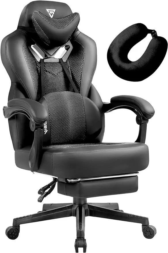 Vigosit Gaming Chair with Footrest, Mesh Gaming Chair for Heavy People, Ergonomic Reclining Gamer Computer Chair for Adu