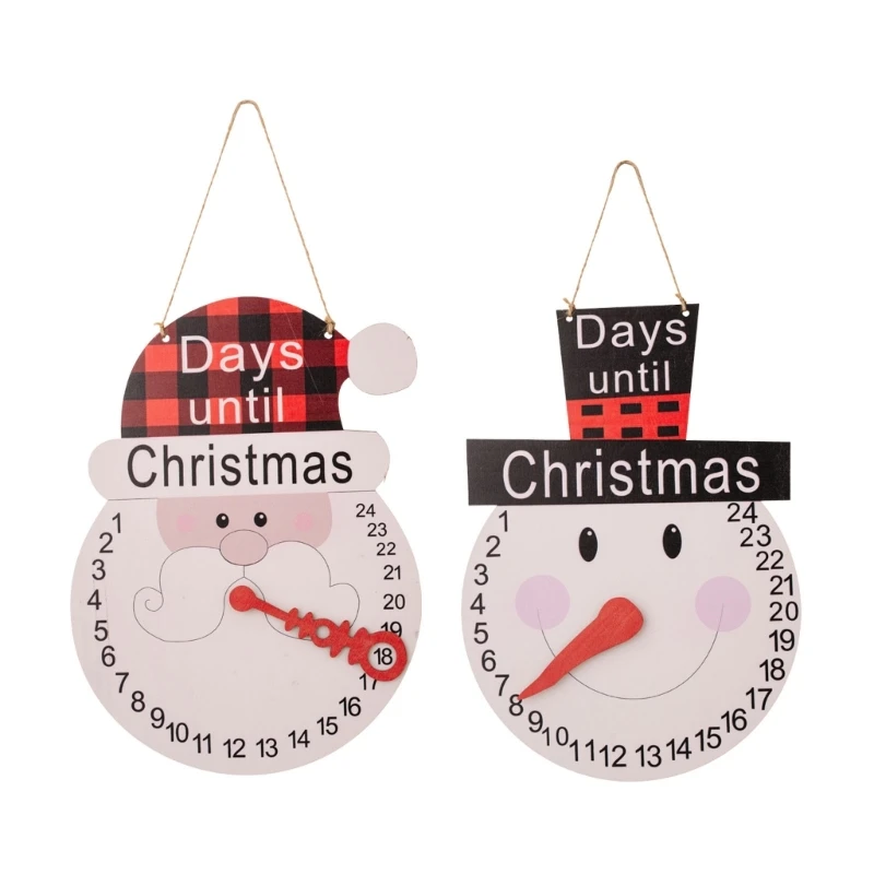Christmas Countdown Calendar Wooden Clock Shape Christmas Santa Good Luck