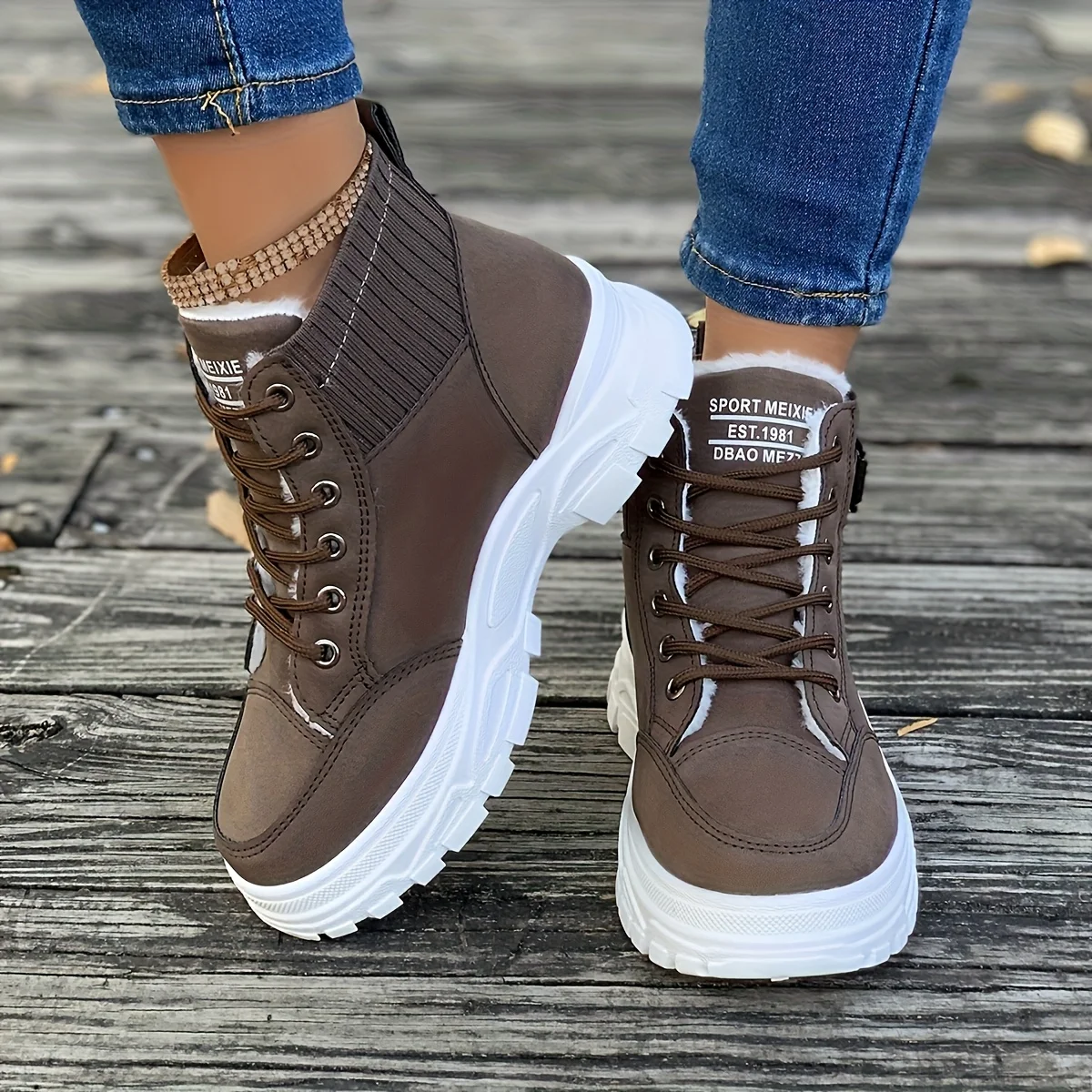 Women High Top Lace Up Buckle Boots - Image 5