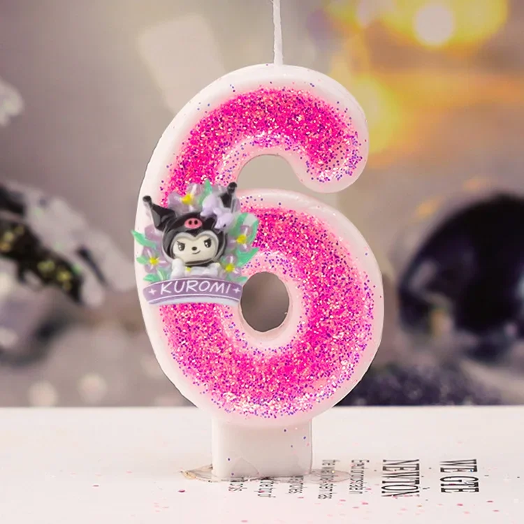 thumbnail image 1 of Vela de cera Kuromi con los dígitos 0-9, adorno para tarta de Sanrio, decoración de cumpleaños, centro de mesa para bodas y aniversarios, 1 of 5