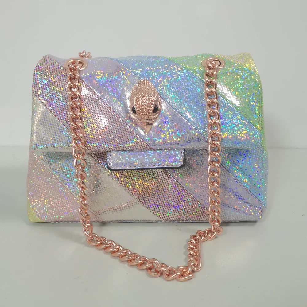 

New Arrival Shiny Glitter Mini Rainbow Women Handbag Jointing Colorful Sequin Cross Body Bag