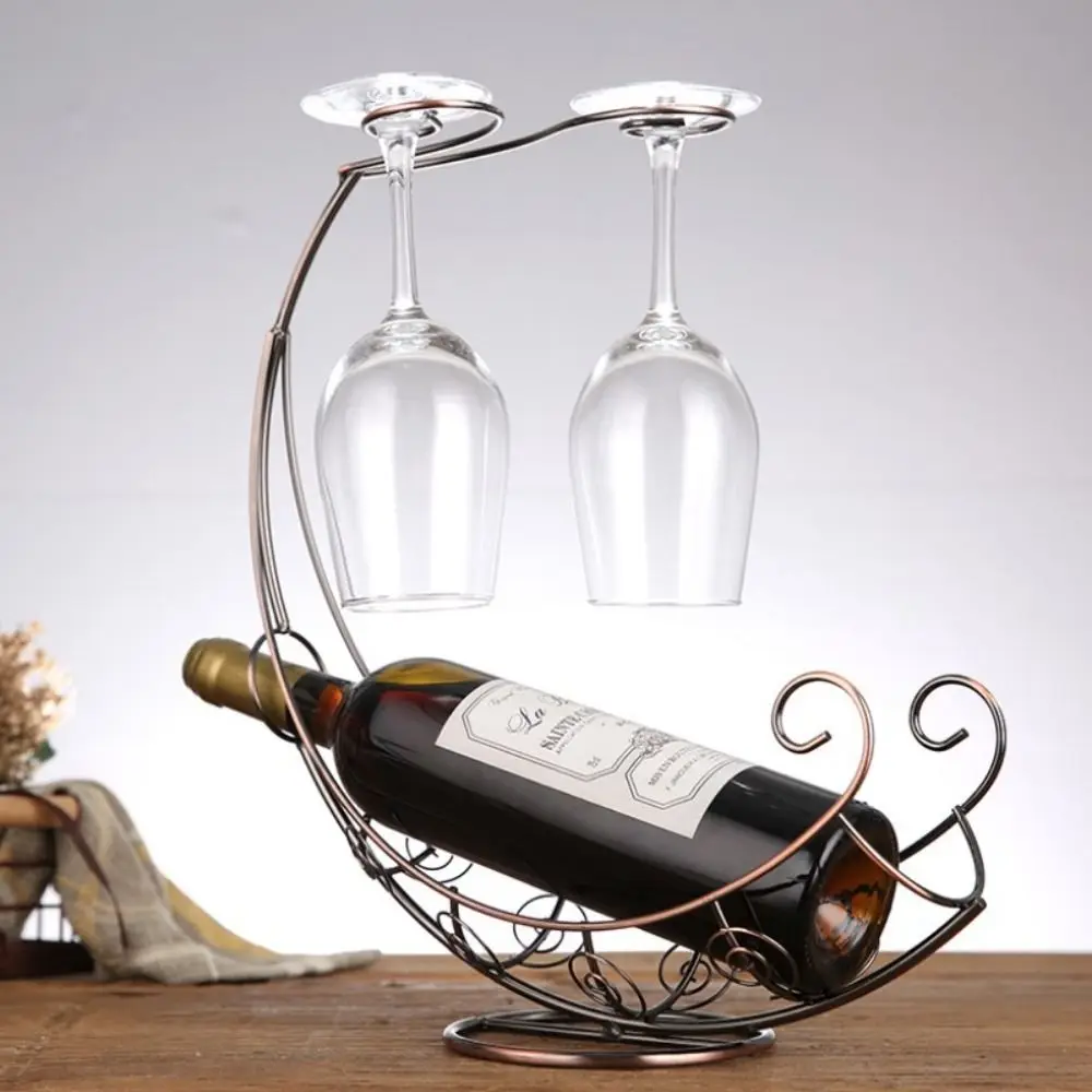 

Black/Gold Pirate Ship Wine Rack Vintage Iron European Style Wine Bottle Rack Decorative Wine Glass Bracket Bar