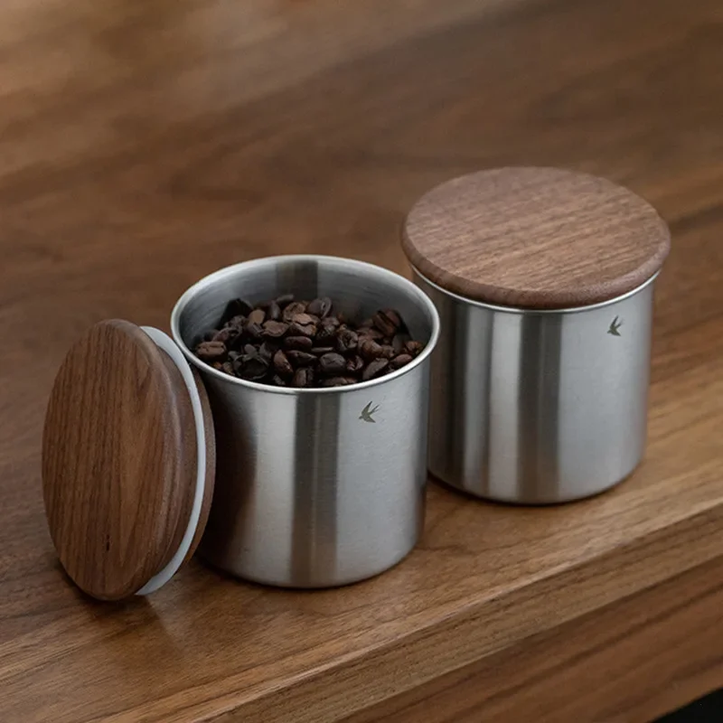 Wooden Stainless Steel Coffee Bean Storage Jar, Sealed Vintage Storage Tank, Coffee Set Retro-Style Coffee Can Home accessories 4