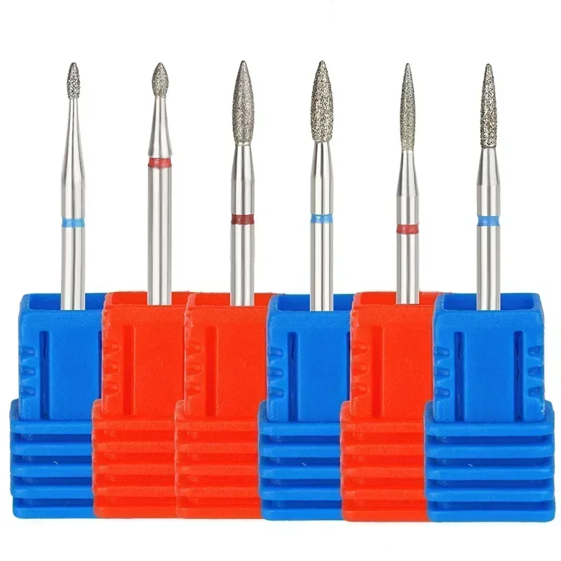 Fine Diamond Nail Drill Bits Flame Shape Russian Mills Cuticle Clean Burr Electric Manicure Drills Nails Accessories 3