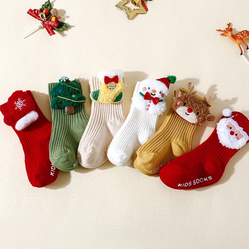 Christmas Baby Non-slip Floor Socks Cartoon Children's Medium Tube Baby New Year's INS Socks