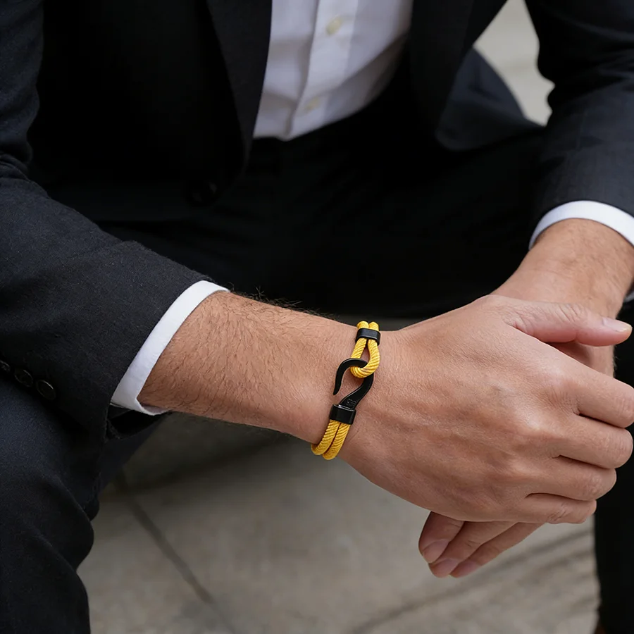 Noter Stilvolles Angelhaken-Armband für Herren, 7 Farben erhältlich, Güteklasse A, 4 mm Schnur, Straße, Hiphop, Reiten, Sport, schweißabsorbierend