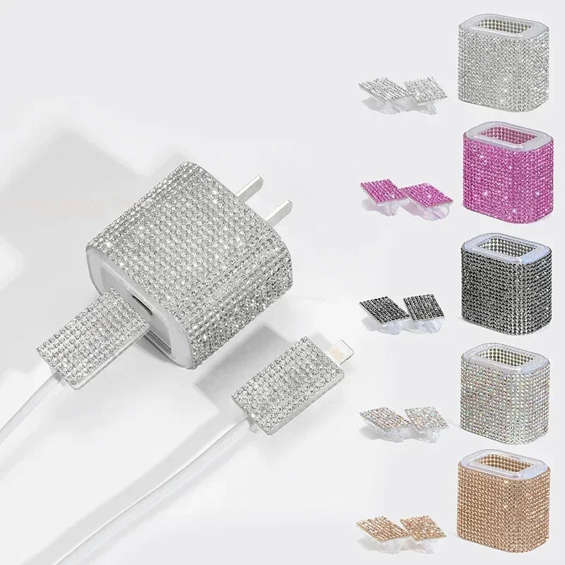 Charger Protector Charger Protective Case Charger Protective Cover Charger Protector Sleeve for IPhone 15 14 13 Pro Max 18W 20W Charging Head Protection Glitter Crystal Sticker Protective Cover
