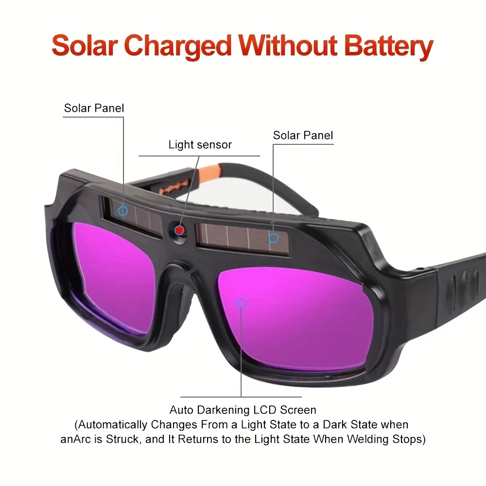 1 Set Automatic Dimming Welding Glasses With 5pcs Protective Film Solar Powered Auto Darkening Welding Glasses Welder Glasses