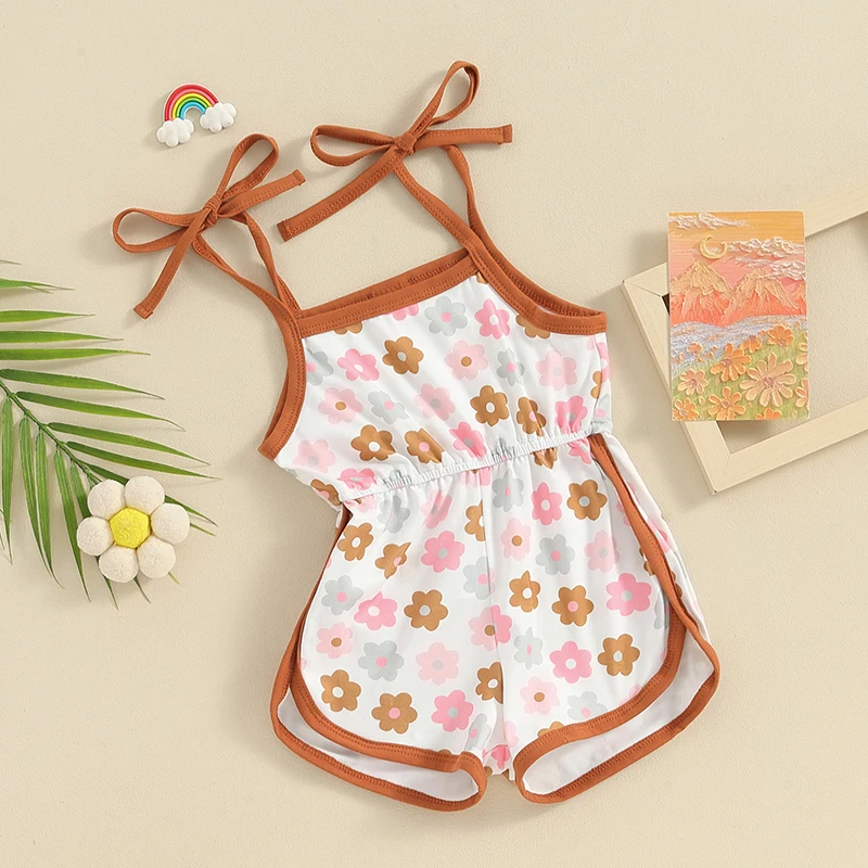 

Little Girls Summer Casual Jumpsuit Sleeveless Floral Print Cami Playsuit Beachwear