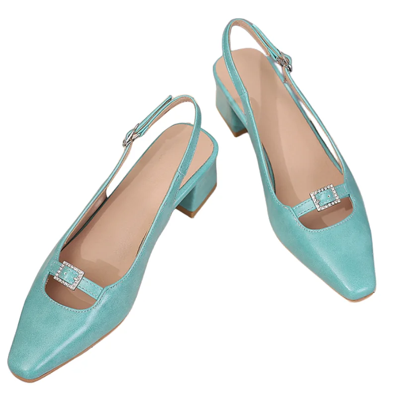 Slingback Medium Heels Pumps Shoes Woman Elegant Close Toe Black Blue Red Nude Heeled Office Wedding Shoes Ladies Sandals