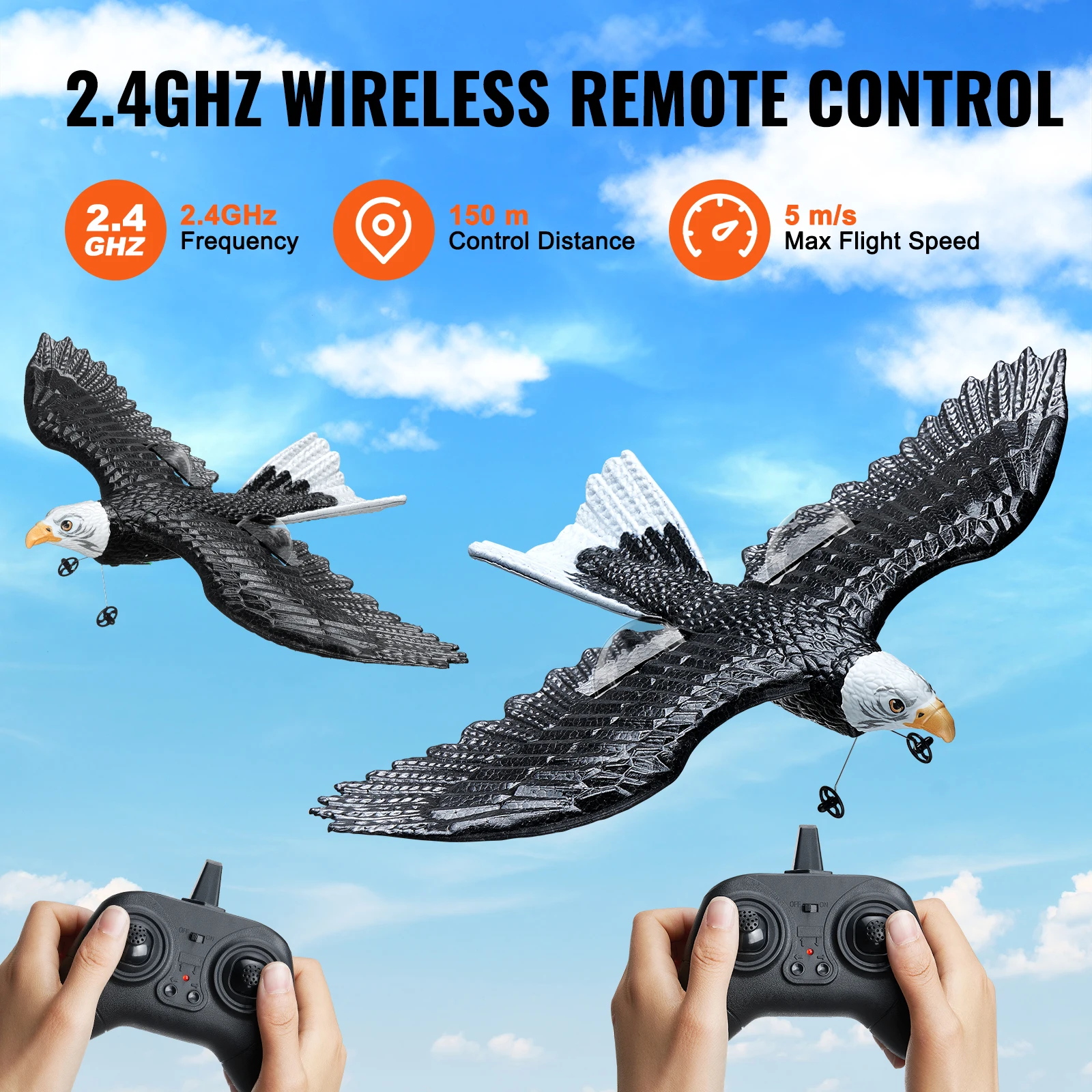 VEVOR RC Plane Wingspan Eagle Aircraft Fighter 2.4G 2CH with 2 Batteries 6-Axis Glider Airplane Foam Boys Toys for Children 5