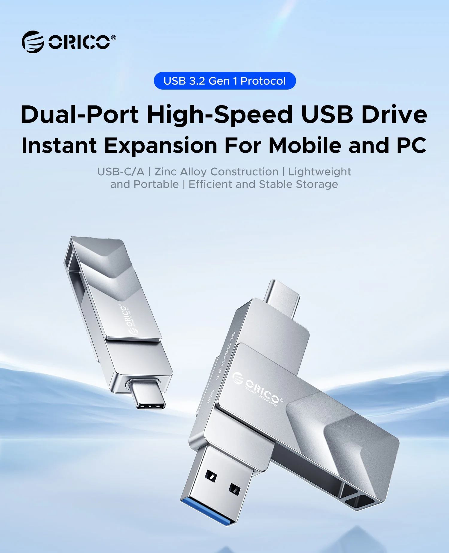 ORICO USB 플래시 드라이브 USB3.2 Gen1 150MB/s 듀얼 USB-C & USB-A 미니 썸 드라이브 메모리 스틱 아이폰 15/16/17 시리즈용