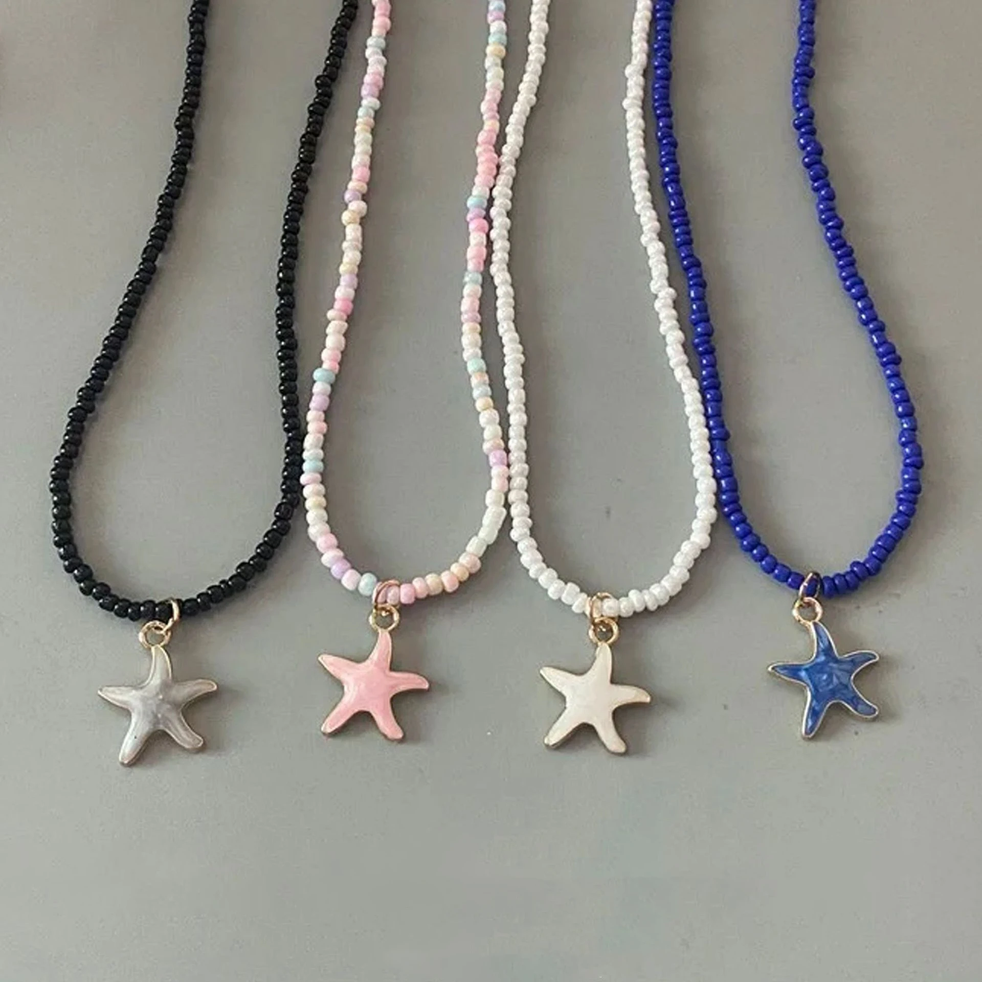 Bohemia Handmade Weave Beads Star Choker Neckalce for Women Girls Spring Summer Cute Romantic Starfish Short Neck Jewelry Gifts