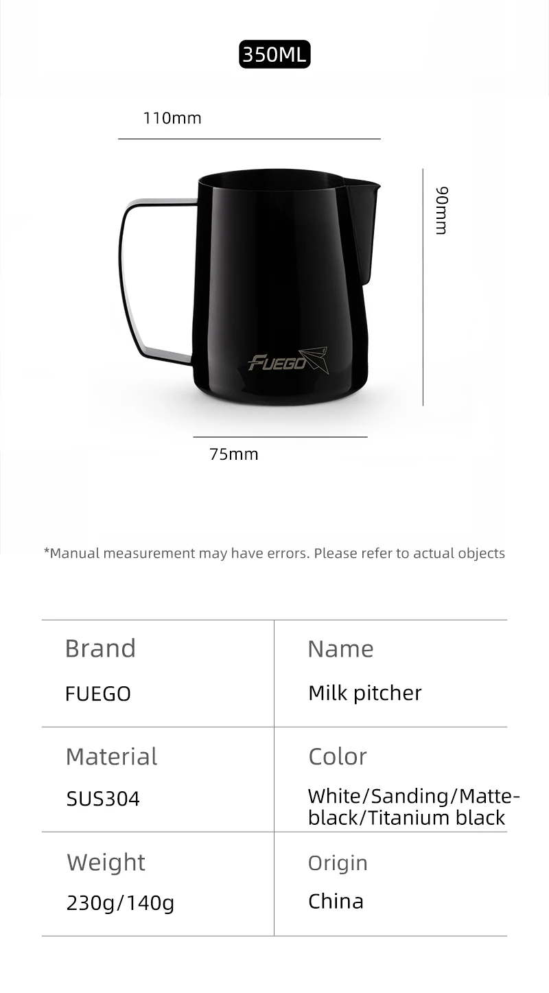 Description Picture 3 of itemFuego Milk Pitcher 350/600ml Coffee Latte Art Pitcher Stainless Steel Espresso Steaming Milk Frothing Jug Barista Accessories