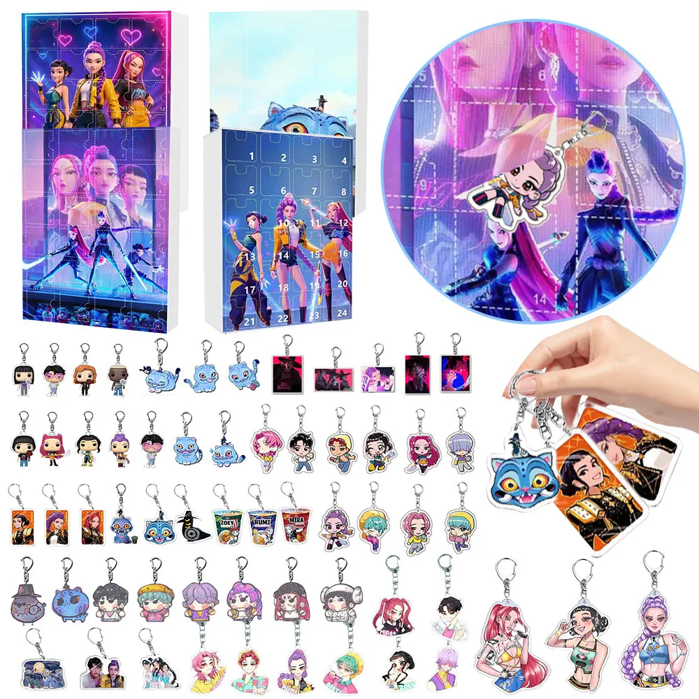 Calendario De Adviento KPOP Huntrix 2025 Con 24 Llaveros Acrílicos | Sorpresa Diaria De Personajes Anime Para Fans