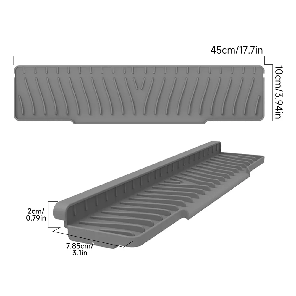 1x 17.7inch Silicone Sink Mat Kitchen Sink Slope Splash Guard Countertop Protector Slope Efficient Drainage Kitchen Tools