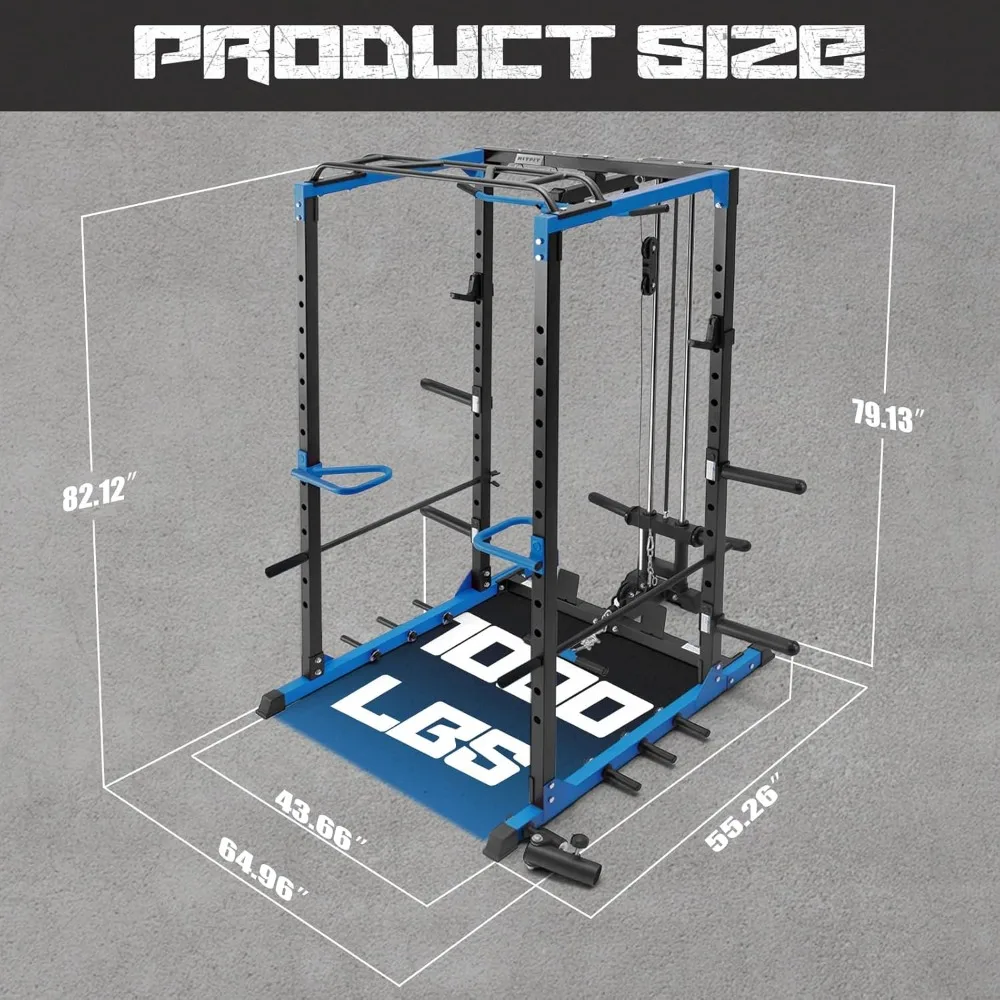 All-in-One Squat Rack for Home Gym, Multi-Function 1000 LBS Capacity Power Cage with LAT Pulldown, Pulley System, Dip Bar
