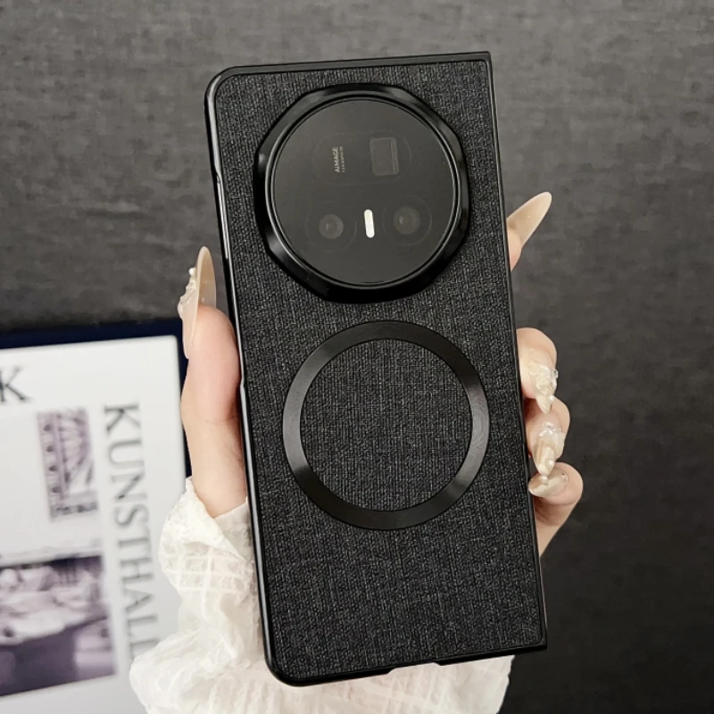 Luxury PU Cloth Magnetic Wireless Charging Protective Back Cover Case for Huawei Honor Magic V5