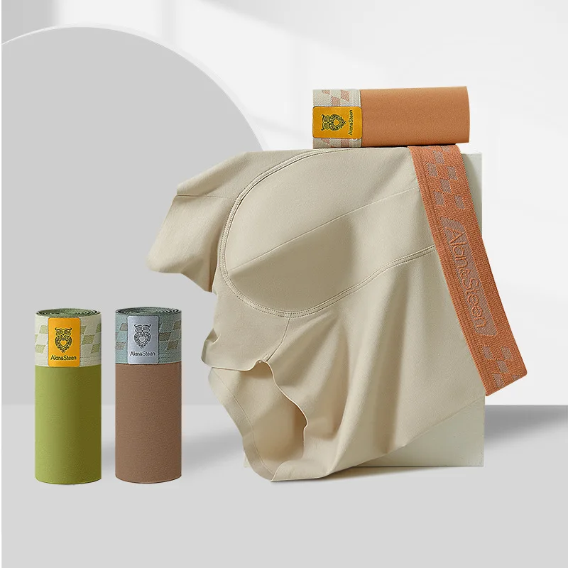 Cotton men's underwear, medium waist flat corner pants, solid color youth shorts 3PCS