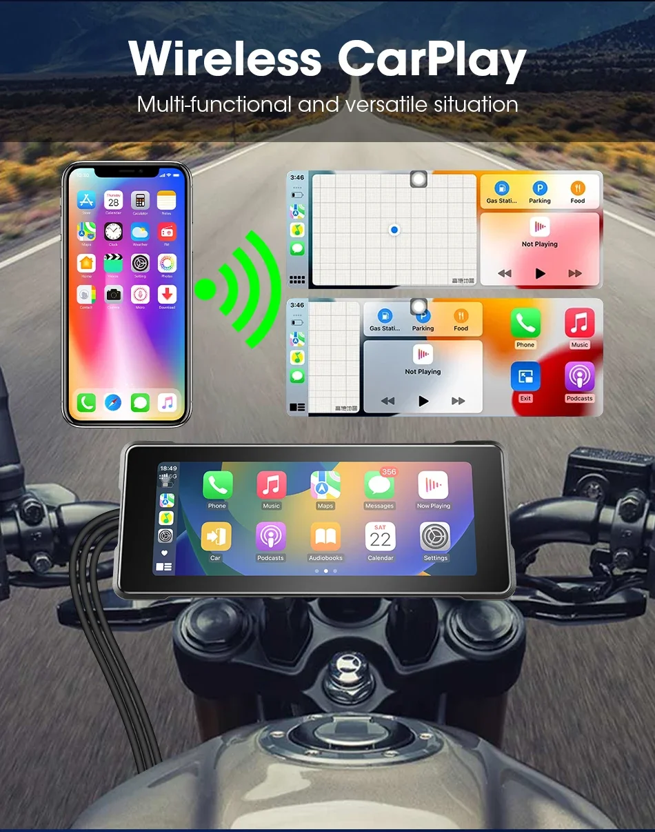 6,86 "TPMS GPS Navigation Motorrad IPX7 Wasserdicht Carplay Display Bildschirm Tragbare Motorrad Drahtlose Android Auto Monitor – Detail 7