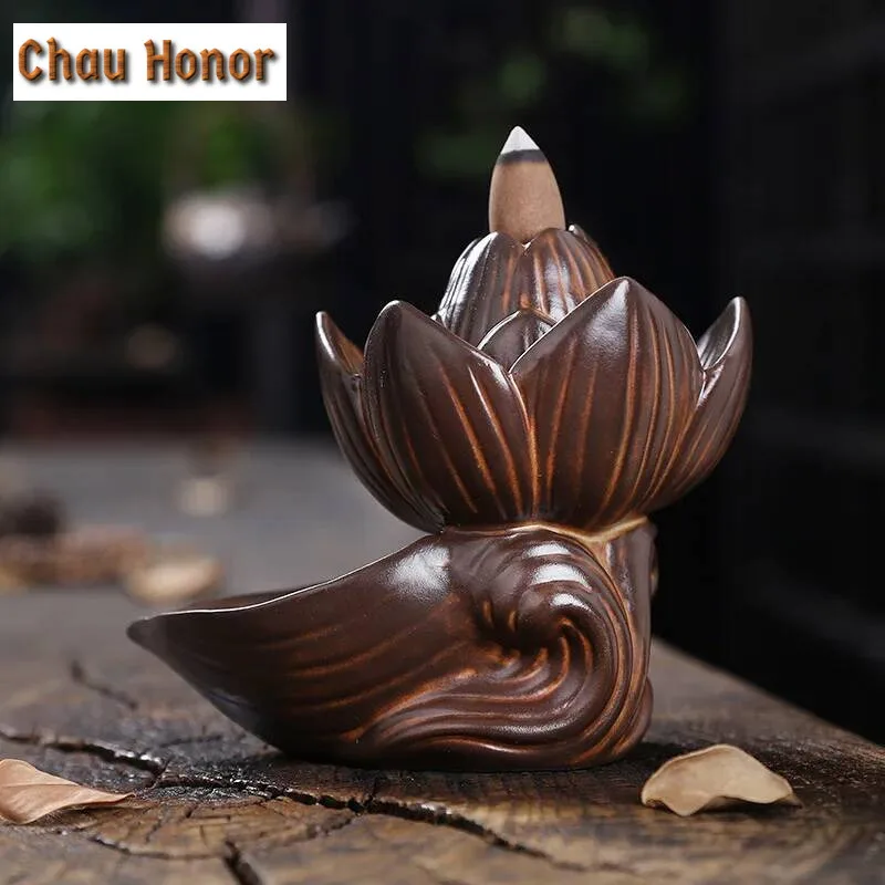 Creative Home Decor Backflow Stick Incense Burner Waterfall Glaze Black Ceramic Censer Home Decoration Use In Home Teahouse