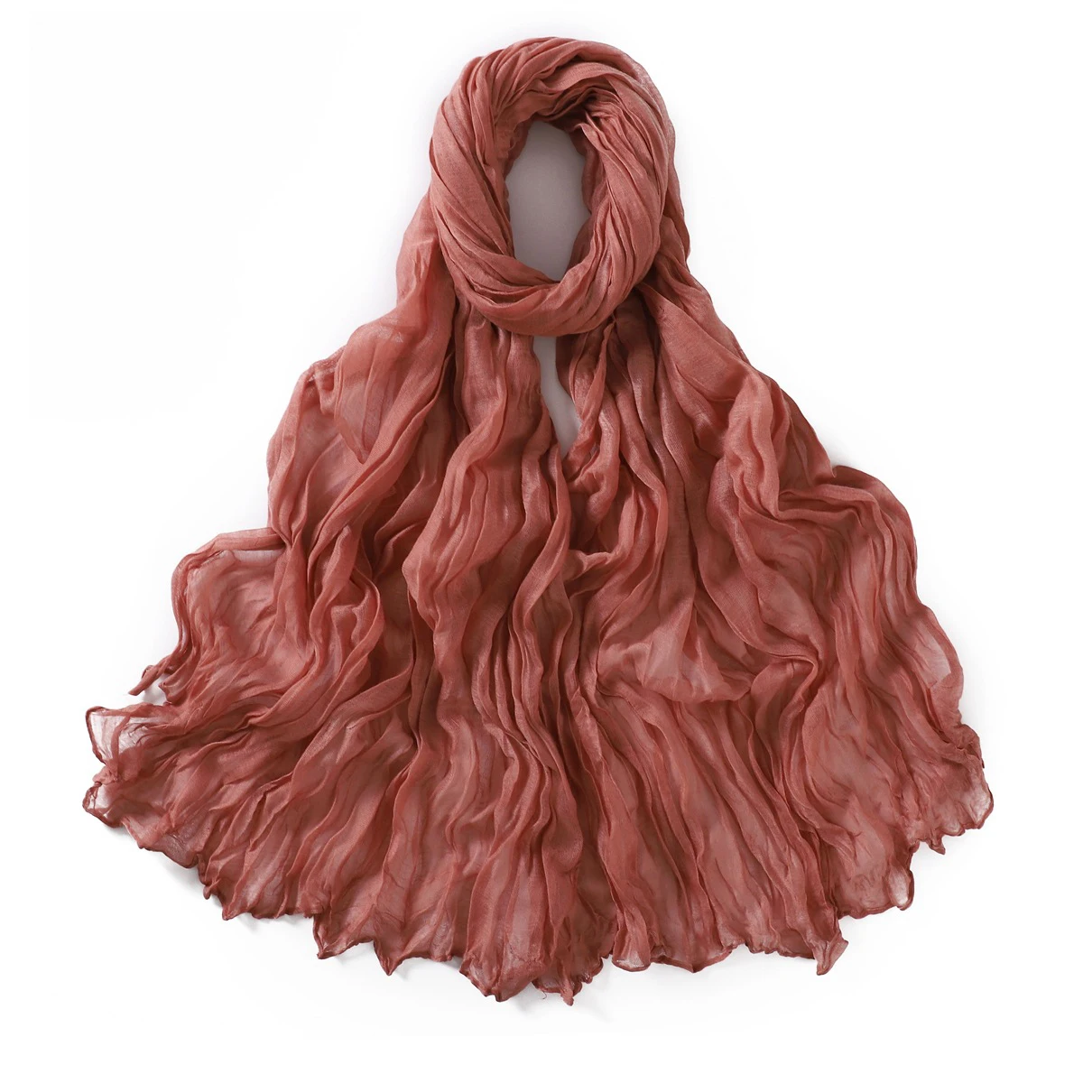 Women's Lightweight Crumpled Cotton Voile Scarf - Spring Solid Color Shawl Wrap