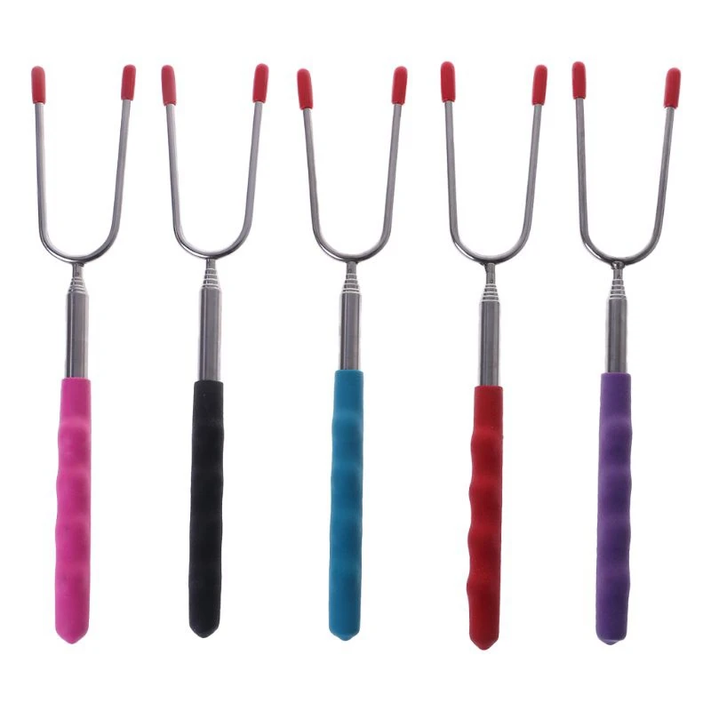 Barbecue Skewers Stainless Steel Telescoping BBQ Fork Roasting Sticks Marshmallow Hot Dog Skewers