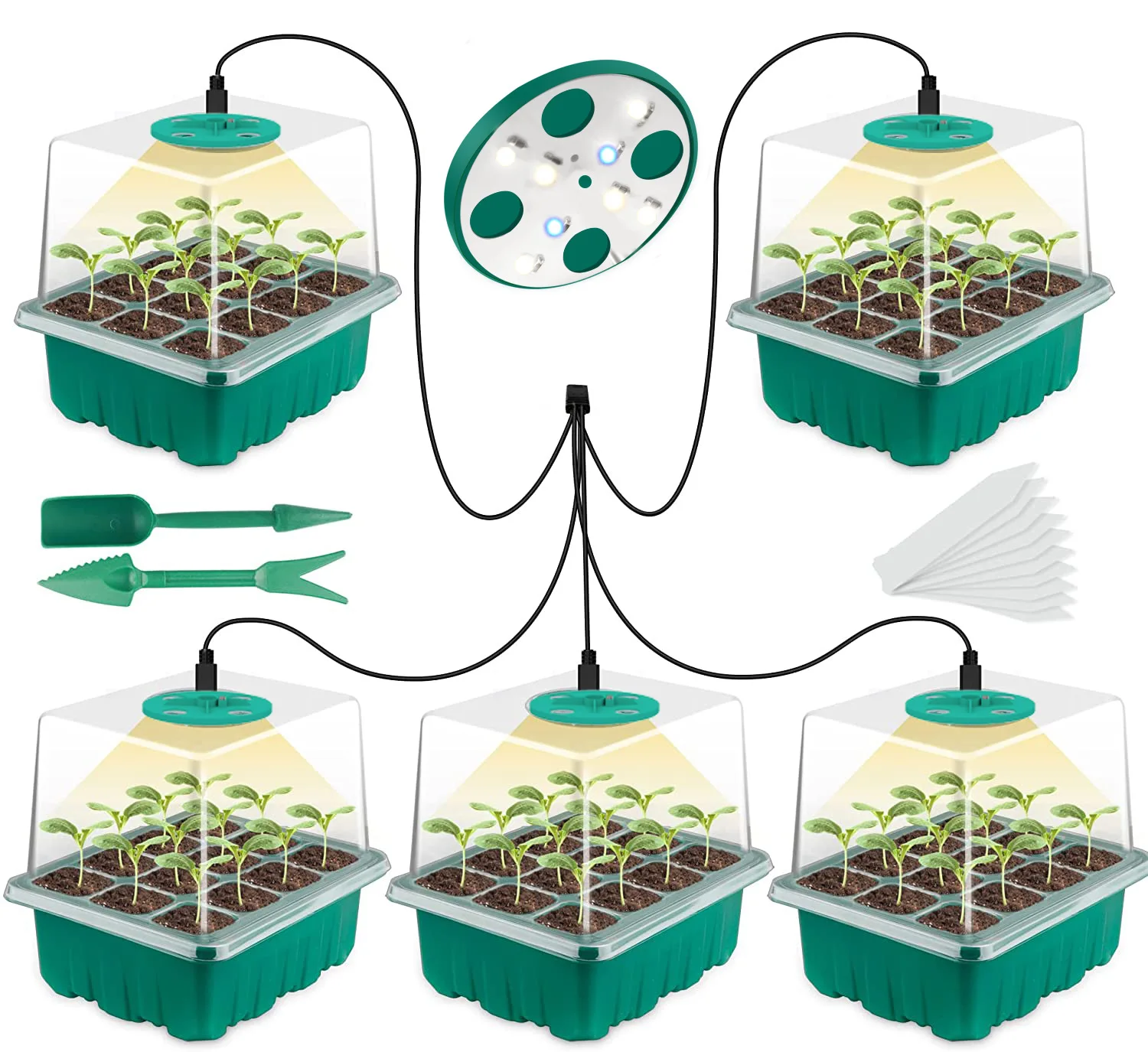 Full Spectrum LED Grow Light with Seedling Tray Plant Seed Starter Trays Greenhouse Growing Trays with Holes 12 Cell Per Tray