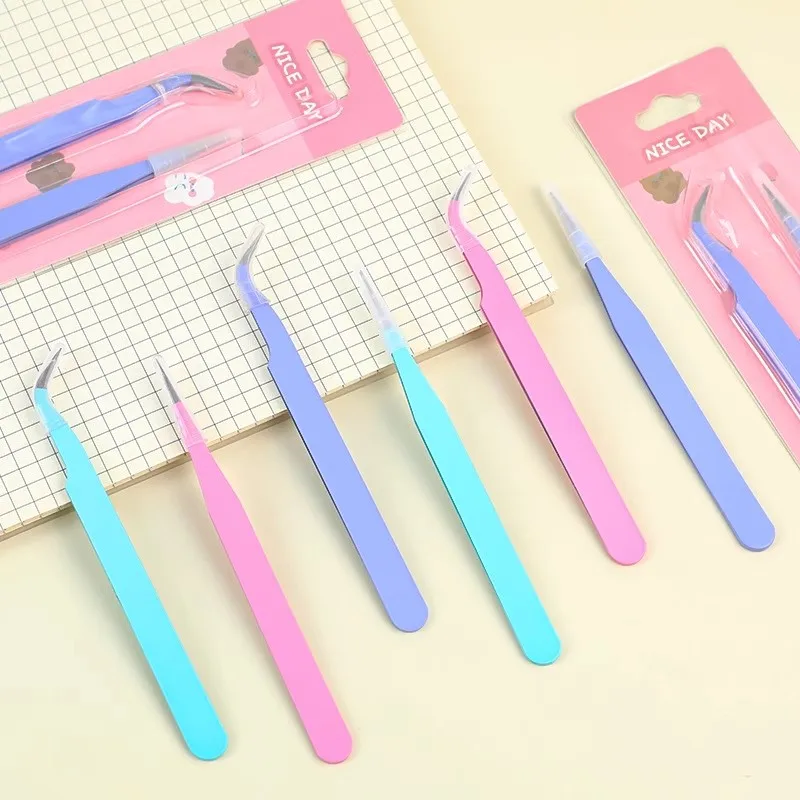 Stainless Steel Colorful Straight Curved Tweezers Hand Account Elbow Clip Sticker Tool DIY Scrpabooking Paper Gadget Tweezers