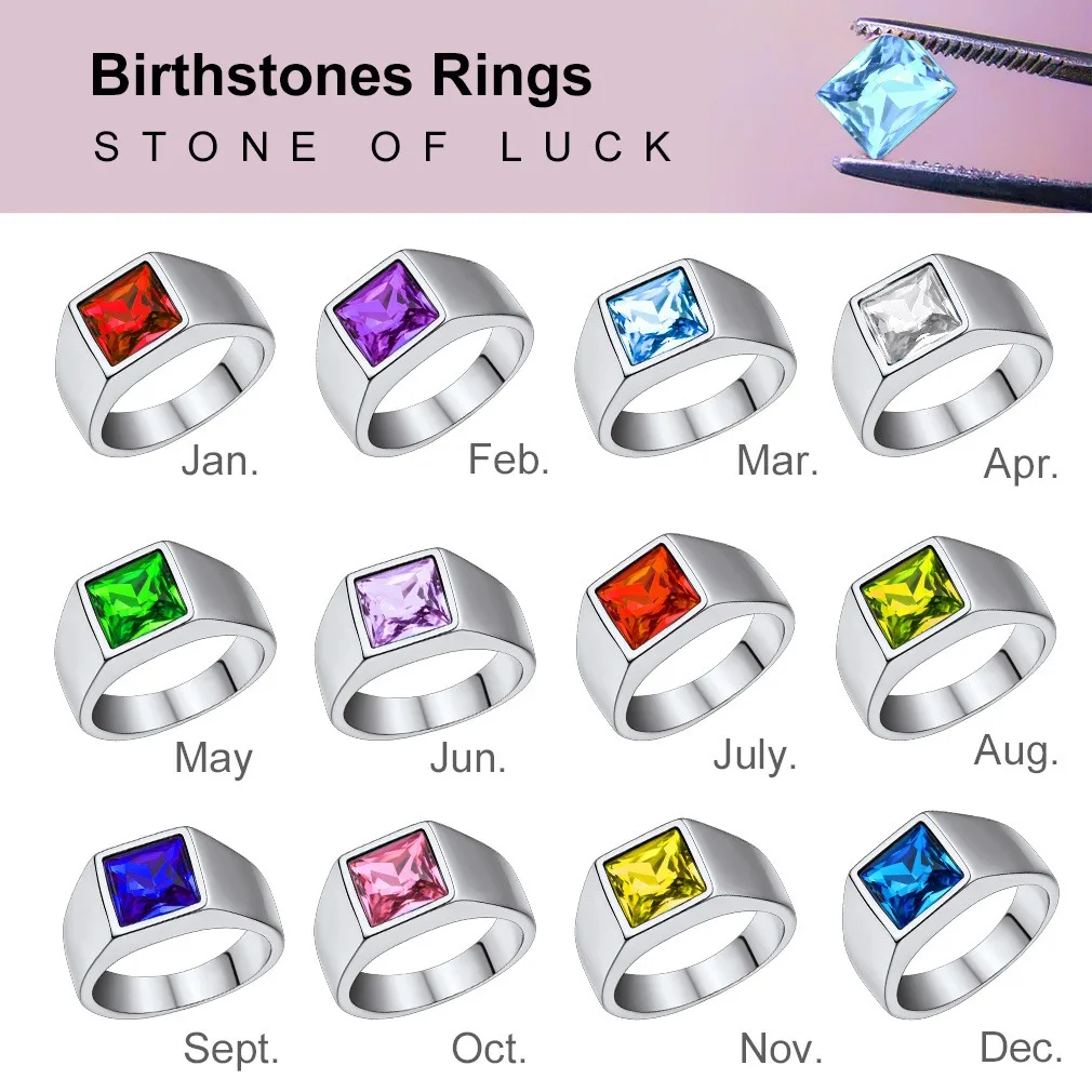 Birthstone Rings April Birthstone Color U7 Custom Stainless Steel