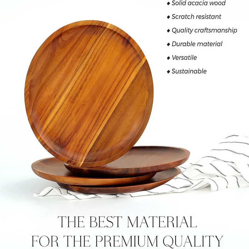 1Pc Wood Plate Round Wooden Dish Plate Small Snack Cake Dessert Plate Dinner Tray Kitchen Tableware Accessories