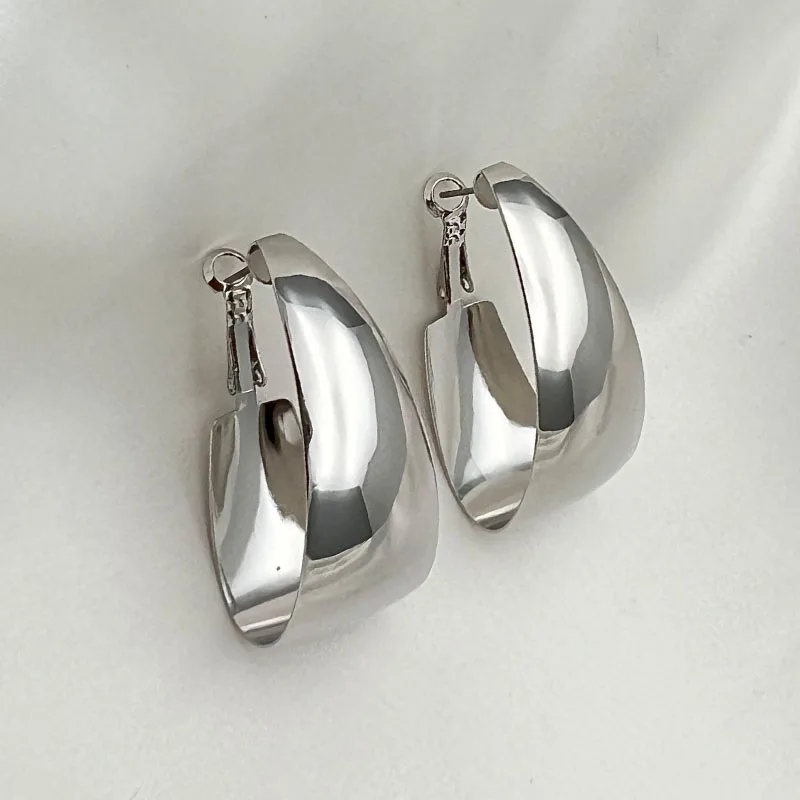 Grandes Boucles D'oreilles Créoles Argentées – Acier Inoxydable, 5 Cm, Femme