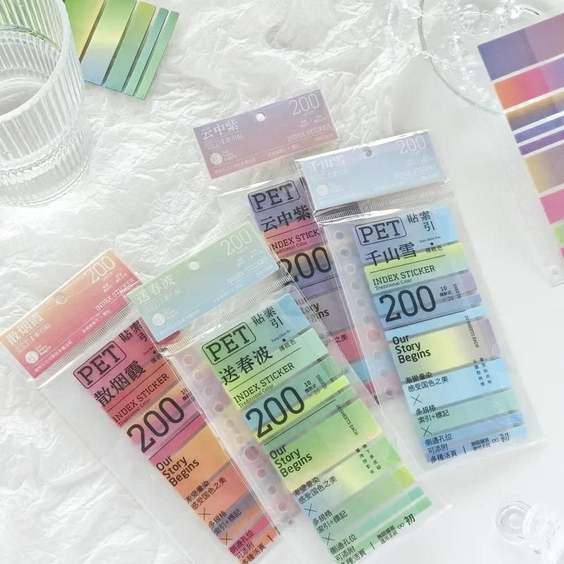 

200pc PET Gradient Basic Index Sticker Simple Salt Colorful Sticky Note Small Strip Marking Paper Classification Catalog Sticker