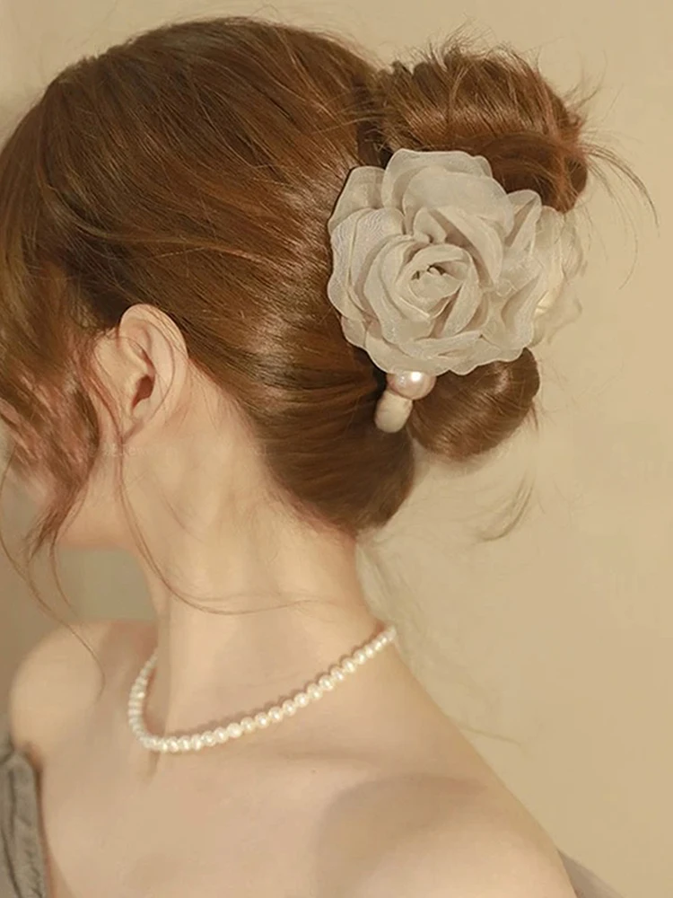 شبكة زهرة مشبك شعر السيدات أنيقة ذيل حصان الشعر ال...